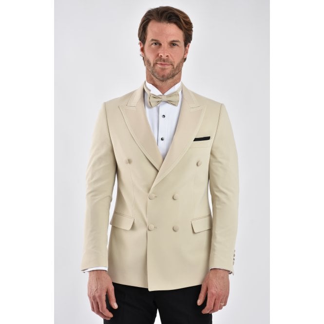 CB Tailor Made CB California Tailored Slim Fit Smooth Fabric Double Breasted Blazer - Beige