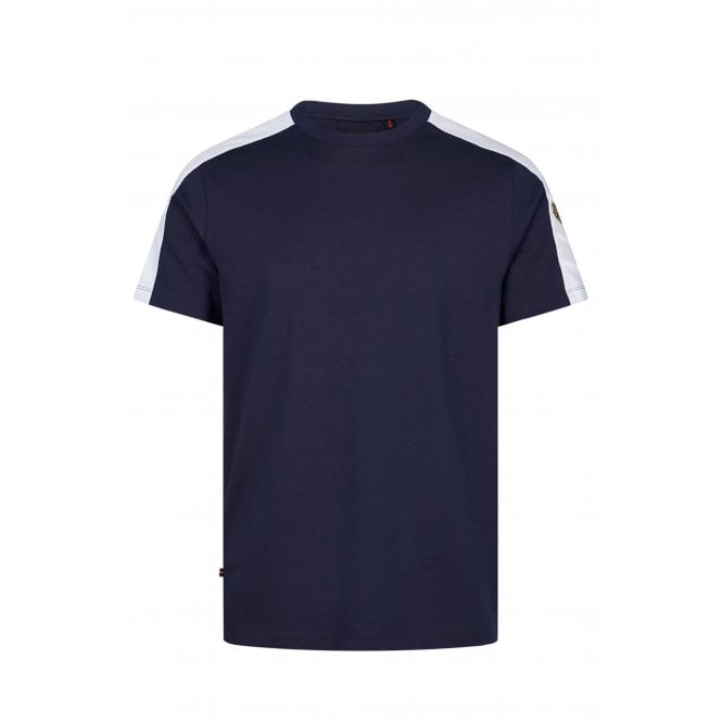 Luke  | Elhain M830163 White Panel Tape Half Sleeve T-Shirt - Dark Navy