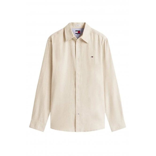 Tommy Jeans  | DM22761 Regular Fit Linen Cotton Blend Small Flag Logo Shirt - Gentle Beige Gold
