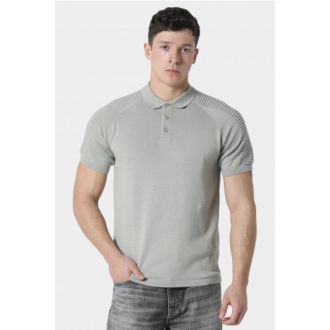 Police  Salle 1275 Knitted Ribbed Biker Shoulder Detail Half Sleeve Polo T-Shirt