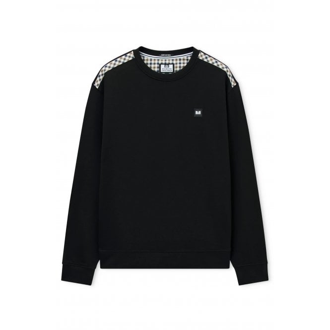 Weekend Offender  3B14 Beida Mid-House Check Panel Cotton Sweat Top - Black