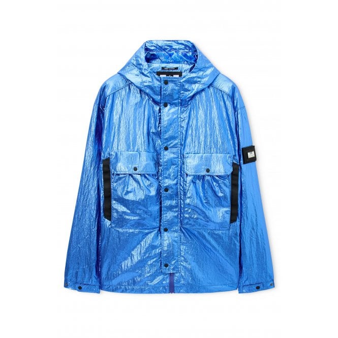 Weekend Offender  3B01 Sangudo Lightweight Chromatic Crinkle Textured Fabric Hood Jacket - Blue