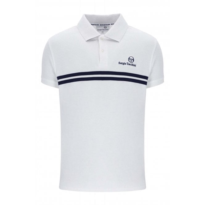 Sergio Tacchini  | New Supermac 1140-210 Contrast Double Stripe Polo T-Shirt - White