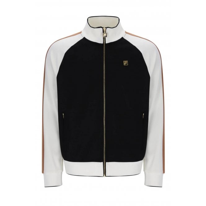 Fila  Cory MG003 Vintage Colour Block Panel Piping Track Top - Black/White Down/Raw Umber