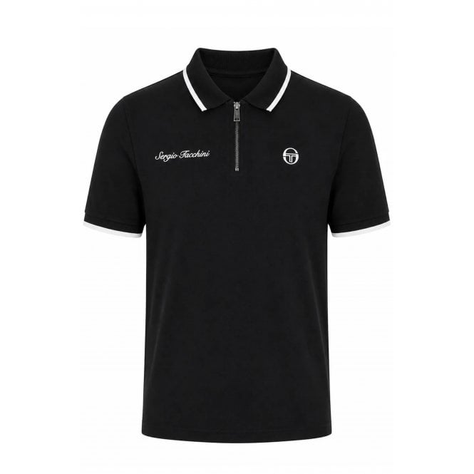Sergio Tacchini  | Davide 1311 Contrast Ribbed Tipping Quarter-Zip Polo T-Shirt - Black
