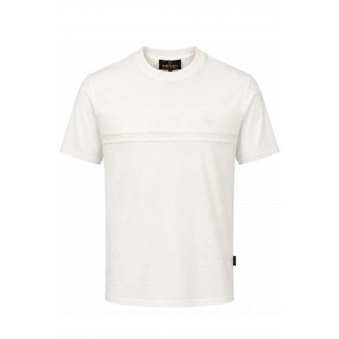 Sergio Tacchini  | Tonal Dama 1344 Textured Tonal Chest Stripe Panel Half Sleeve T-Shirt - Gardenia/Gardenia