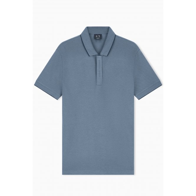 Armani Exchange  | AX XM001285 AF10366 1/4 Zip Textured Fabric Pique Cotton Polo T-Shirt - Vintage Indigo