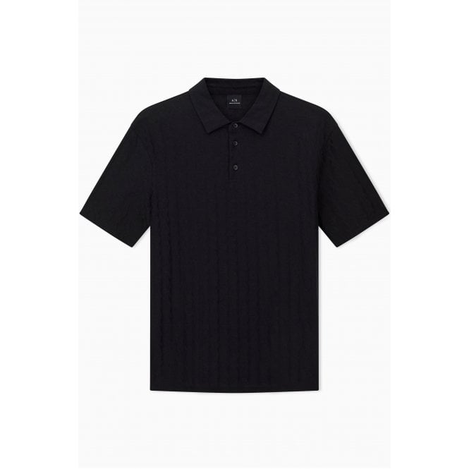 Armani Exchange  | AX XM001292 AF10337 All-over Repeat Logo Pattern Print Cotton Polo T-Shirt - Black