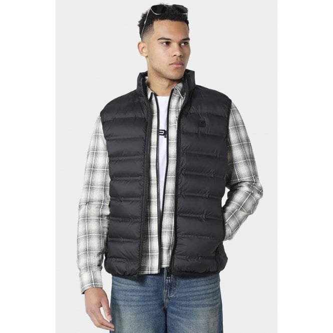 Police  Setrail Lightweight Quilted Small 'P' Emblem Metal Logo Funnel Neck Sleeveless Gilet - Black