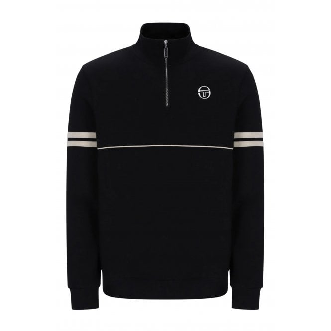 Sergio Tacchini  | Orion 1/4 Zip 1347 Retro Contrast Piping Funnel Neck Sweat Top - Black