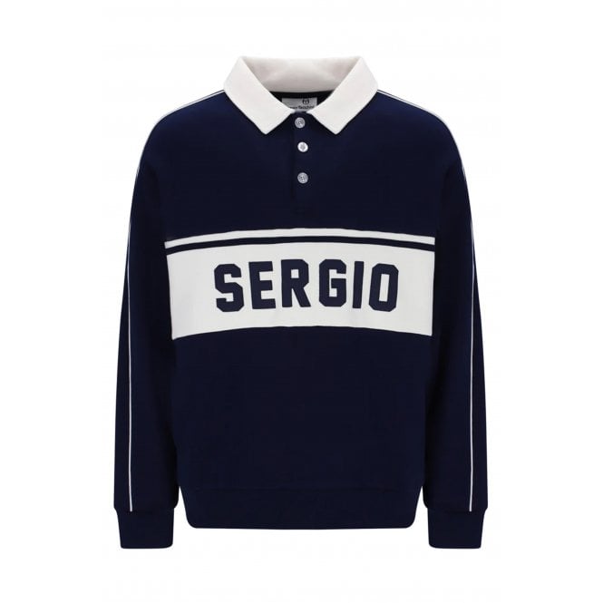 Sergio Tacchini  | Vitelli 1339 Classic Rugby Contrast Long Sleeve Polo Top - Navy/Gardenia