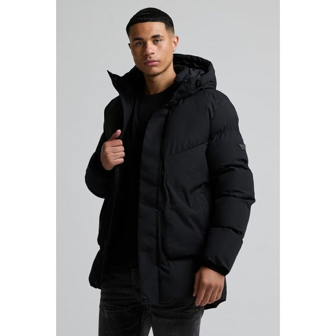Alessandro Zavetti  | AZ Formello 2401 Mid-Length Puffer Parka Padded Hood Jacket - Black