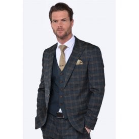 CB Istanbul Tailored Slim Fit Contrast Check 3 Piece Suit - Brown/Green/Blue