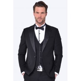 CB Paris Slim Fit Dinner Satin Three Piece Suit - Black