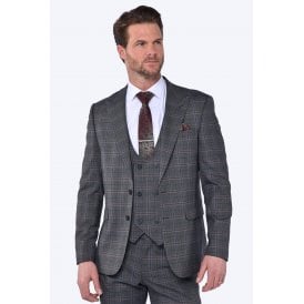 CB Jason Tailored Slim Fit Contrast Check 3 Piece Suit - Grey