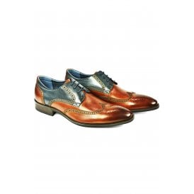 Azor Missori Formal Leather Lace Brogues Shoes - Tan/Teal