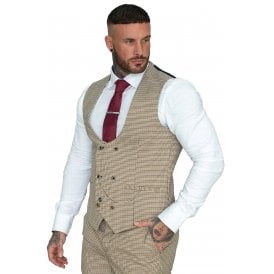 Cavani | Elwood Houndstooth Slim Fit Small Check Waistcoat - Stone