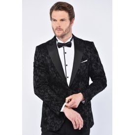 CB Florence Tailored Slim Fit Velvet Pattern Dinner Blazer - Black