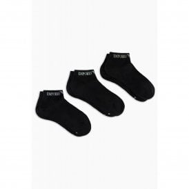 Emporio Armani 300048 4R254 Calza Cortissima Cuff Logo 3 Pack Ankle Socks - Black