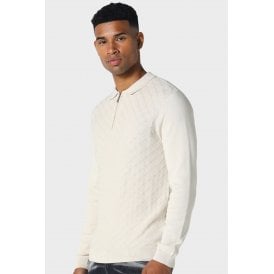 Police Fleetwood 0233 Quarter-Zip Knitwear Jacquard Detail Cotton Polo Jumper