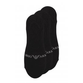 Emporio Armani 306227 4F254 Footie 3 Pack Logo Ankle Tripack Socks - Black