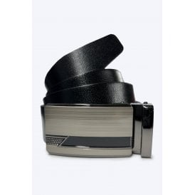 CB Diego Metal Buckle Contrast Design Leather Belt - Black