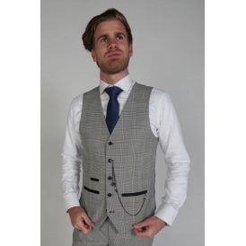 Paul Andrew | Hugo Contrast Check Regular Fit Waistcoat - Grey
