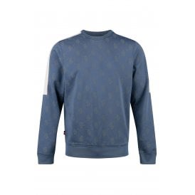 Luke | Gazzas Tears M620373 Logo Overprint Panel Tape Crew Sweat Top - Denim Blue