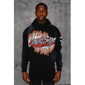Courtside | Mackey Oversized Relaxed Fit Enlarge Cracked Retro Print Overhead Hood Top - Black