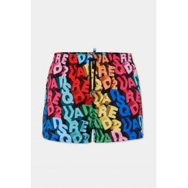DSQUARED2 | D7B646100 3D Style Jumbled Allover Logo Print Design Swim Short - Multi-Colour