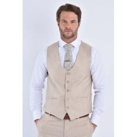 CB Rome Tailored Slim Fit Single Breasted Waistcoat - Beige Marl