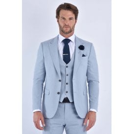 CB Turn Tailored Slim Fit Pinstripe Single-Breasted 3 Piece Suit - Sky Blue