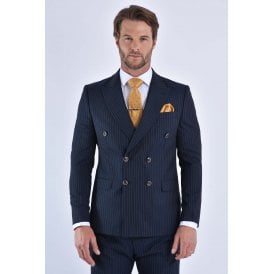CB Greenwich Tailored Slim Fit Pinstripe Double Breasted Blazer - Navy