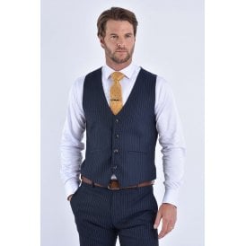 CB Greenwich Tailored Slim Fit Pinstripe Waistcoat - Navy