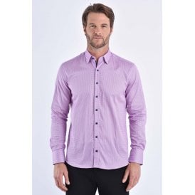 CB 063 Dot Pattern Print Slim Fit Cotton Single Cuff Smart Shirt - Pink