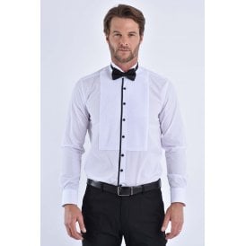 CB 058 Wing Collar Tuxedo Slim Fit Cotton With Free Bow Tie Single Cuff Smart Shirt - White