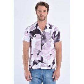 CB 080 Leaf Colour Print Design Slim Fit Open Collar Short Sleeve Shirt - Multi