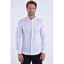 CB 067 Grandad Collar Plain Smooth Slim Fit Single Cuff Smart Shirt