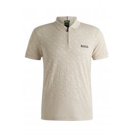 Hugo Boss | Philix 50538106 Monogram Jacquard Detail Quarter Zip Polo T-Shirt - Beige