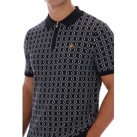 Fila Vintage Jackson MG004 Jacquard Pattern Knit Quarter Zip Polo T-Shirt - Black