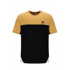 Fila Vintage Tiebreaker MH027 Colour Block Panel T-Shirt - Oak Buff/Black