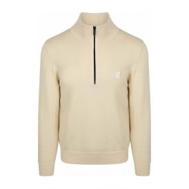 Hugo Boss 50527585 Kanobix_S Patch Logo Half Zip Funnel Neck Jumper - Beige