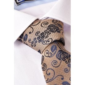 CB 101 Floral Pattern Tie Plus Free Handkerchief Set - Gold/Navy