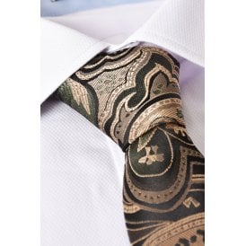 CB 102 Paisley Pattern Tie Plus Free Handkerchief Set - Seaweed Green/Gold