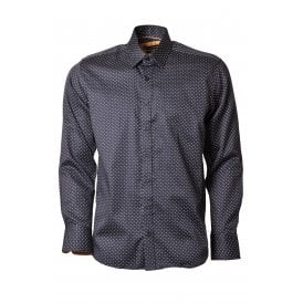 CB 061 Small Triangle Print Design Slim Fit Cotton Single Cuff Smart Shirt - Navy