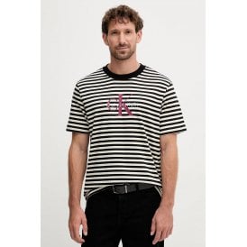 Calvin Klein Jeans | LV04RD204G Stripe Monogram Logo Crew Cotton Half-Sleeve T-Shirt - Black