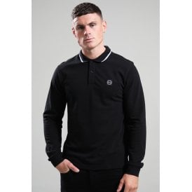 Marshall Artist | 1122 Siren Badge Logo Contrast Stripe Tipping Pique Long Sleeve Polo Top - Black