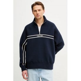Calvin Klein Jeans | LV04RE221G Contrast Tape 1/4 Quarter-Zip Relaxed Fit Sweat Top - Dark Sapphire Navy 