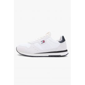 Tommy Jeans | EM01690 Eva Mixed Texture Fabric Leather Runner Style Trainer - White