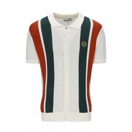 Sergio Tacchini | Montell Knit Cotton Contrast Colour Stripe Button-Down Polo T-Shirt - Ecru
